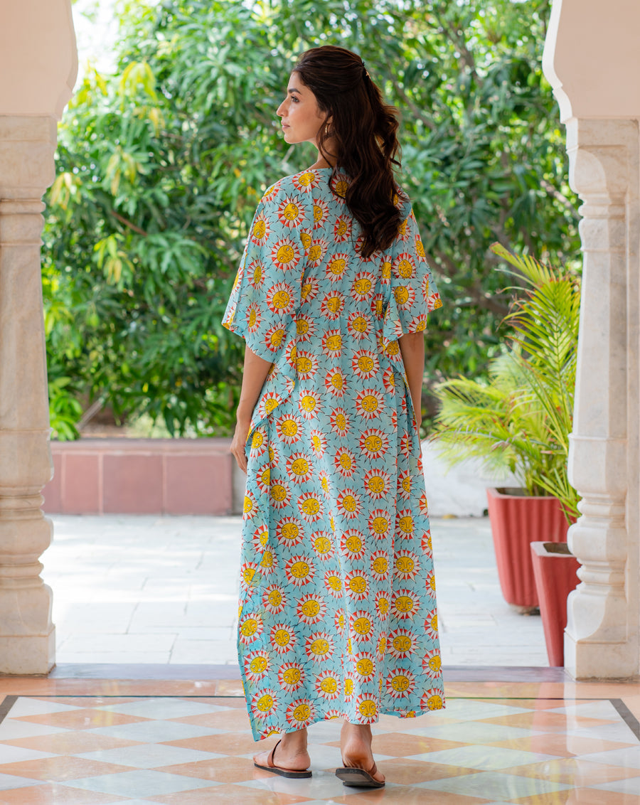SunBurn Hand Block Printed Cotton Kaftan