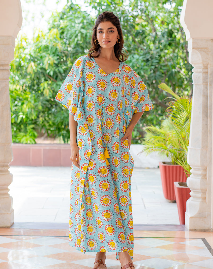 SunBurn Hand Block Printed Cotton Kaftan