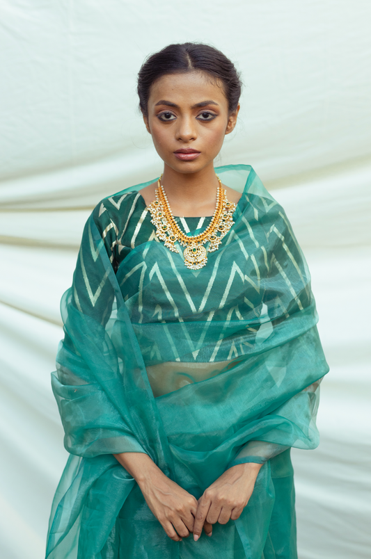 Dual Tone Teal Organza Saree