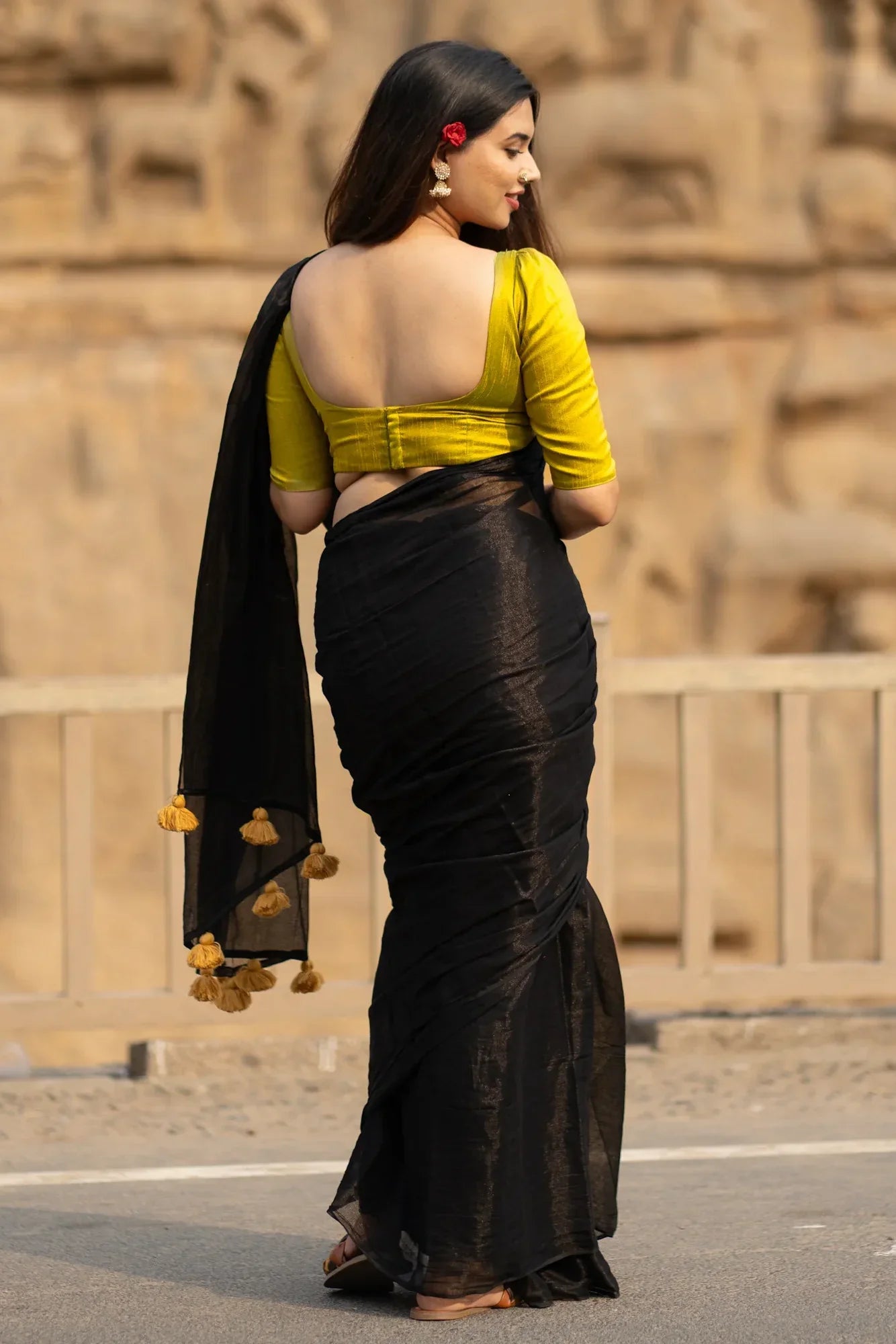 Metallic Zari tissue Saree With Handmade Tassels