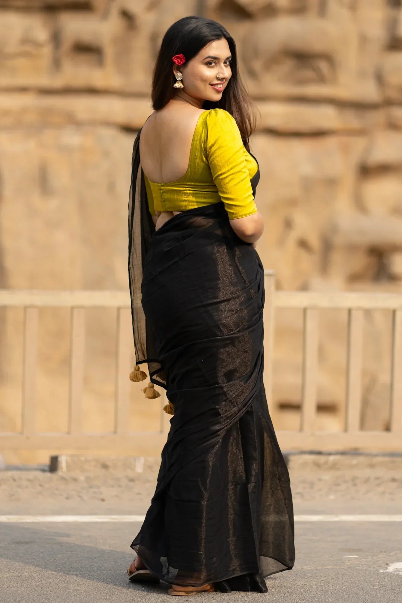 Metallic Zari tissue Saree With Handmade Tassels