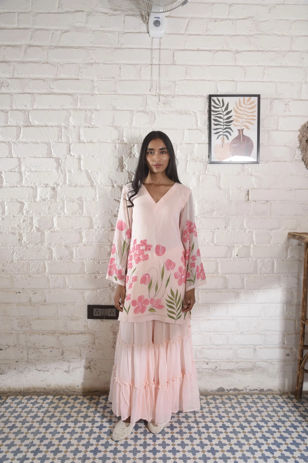 Handpainted Kyari Georgette Sharara Set in Blush