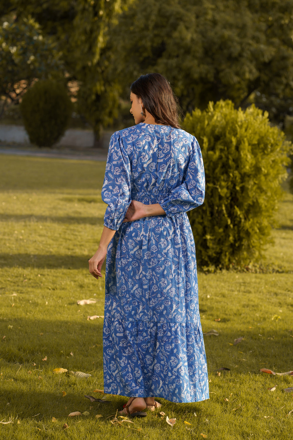 Gulbahar Blue Cotton Hand Block Print Maxi Dress