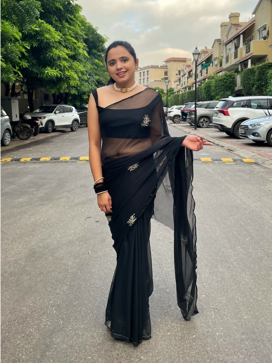 Juhi Evening Embroidered Chiffon 1-Minute Saree