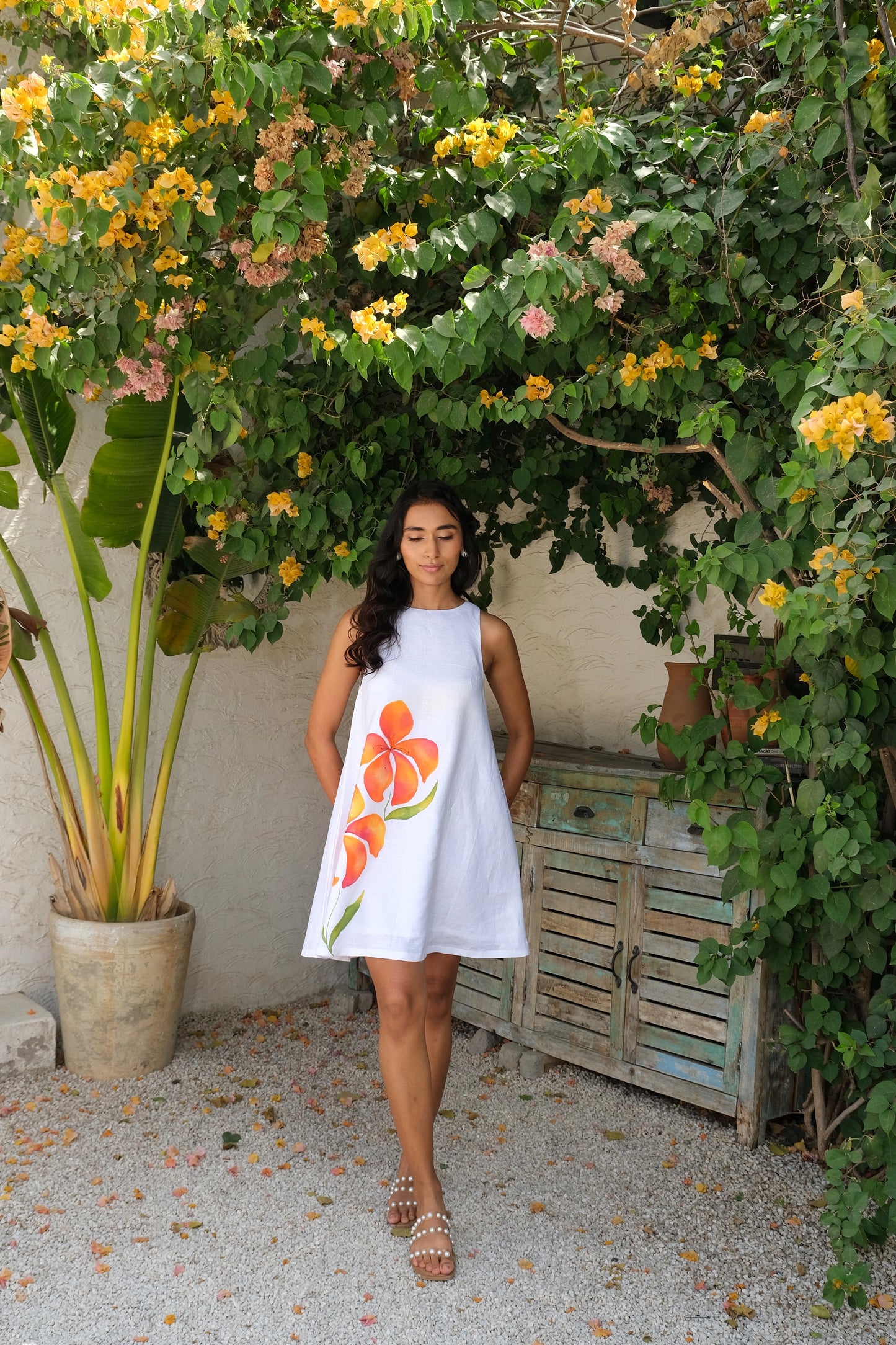 Sunset Lily Hand-painted Linen Dress