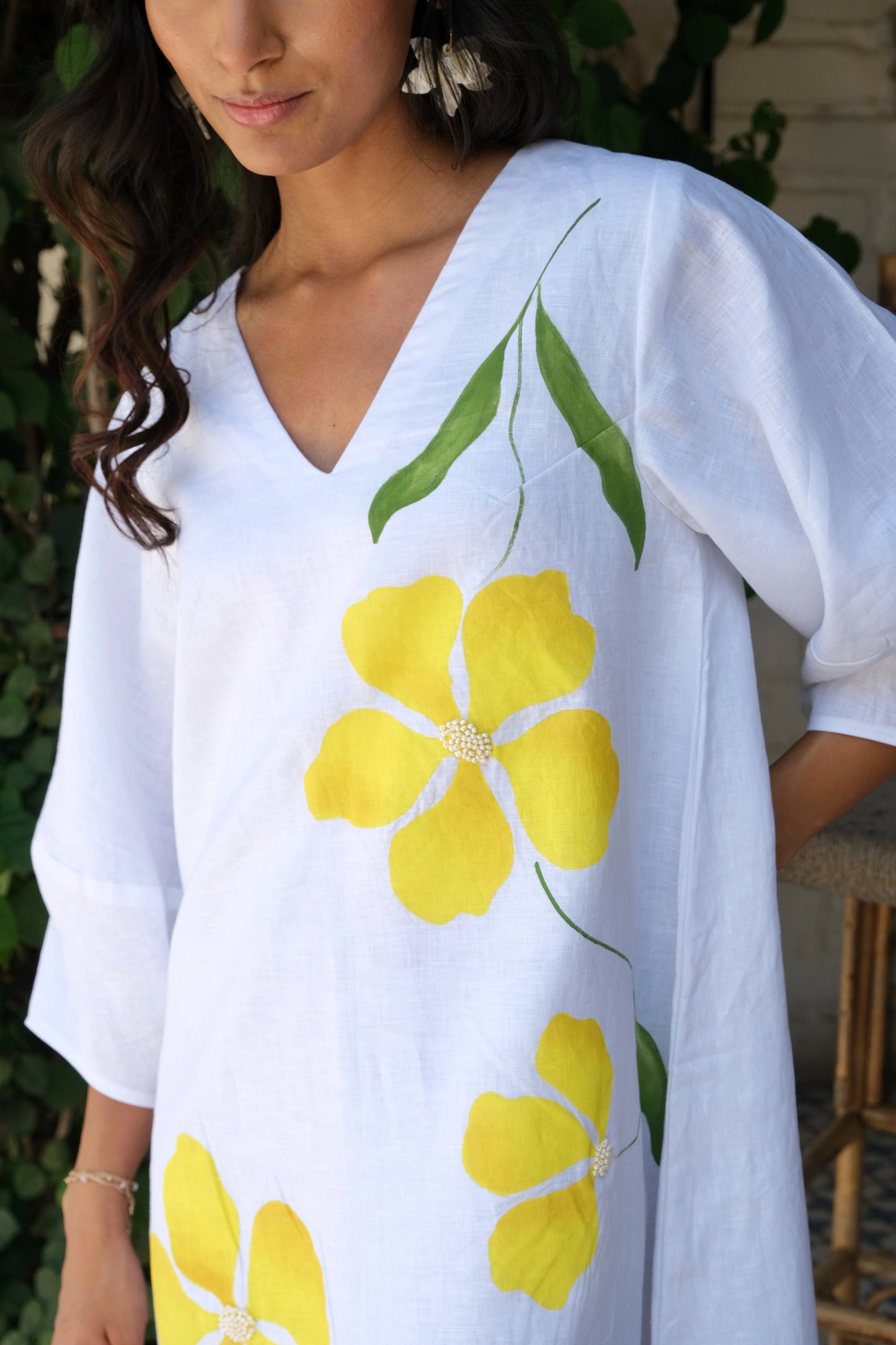 Blossom Hand-painted Linen Midi Dress