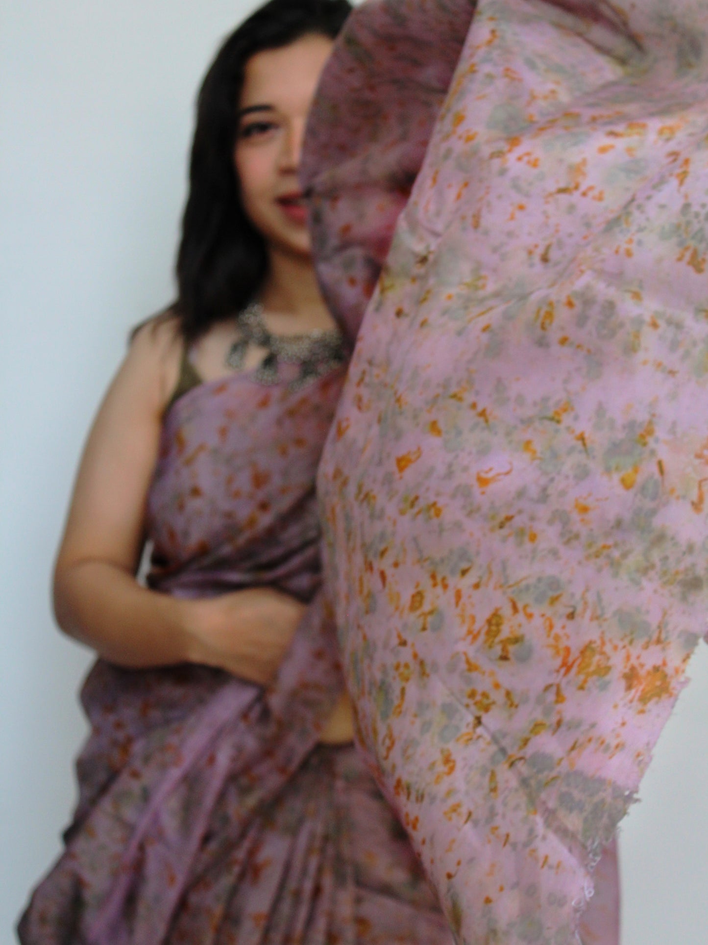 Natural Flower Dyed Jamun Habutai Silk Saree