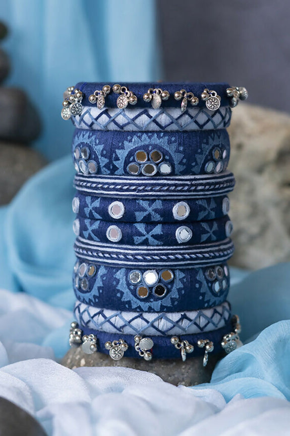 Godavari Ghungroo & Coin Detailing Blue Bangle Set