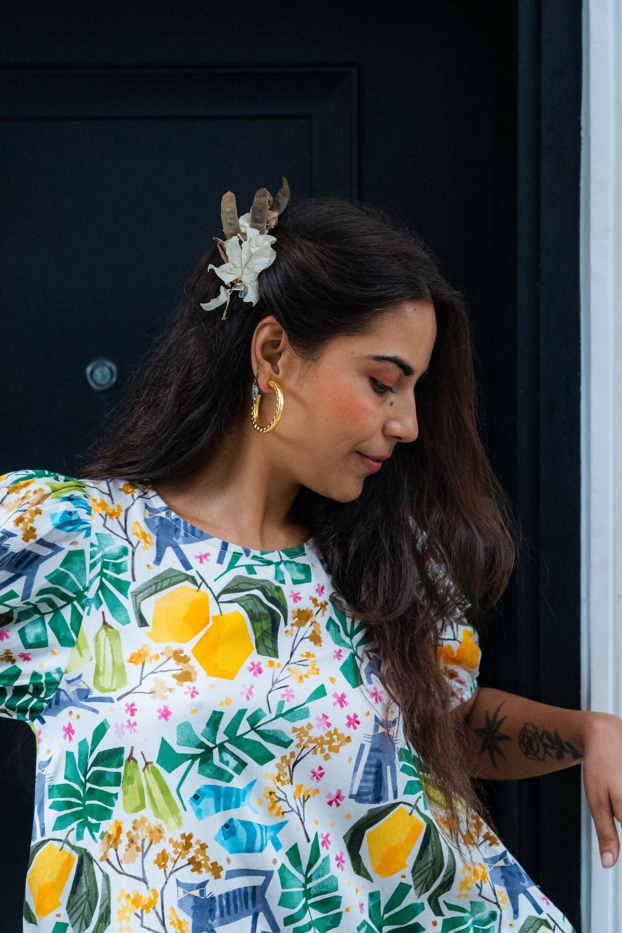 Cats__bimbli__mango__and_fish_print_white_organic_cotton_dress_for_women_1950x