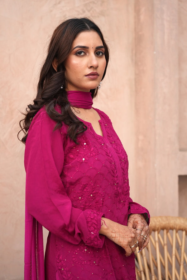 Fara Chikankari And Mukaish Crepe Set