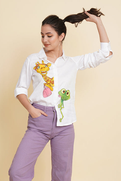 White Say Hi - Animal print Shirt