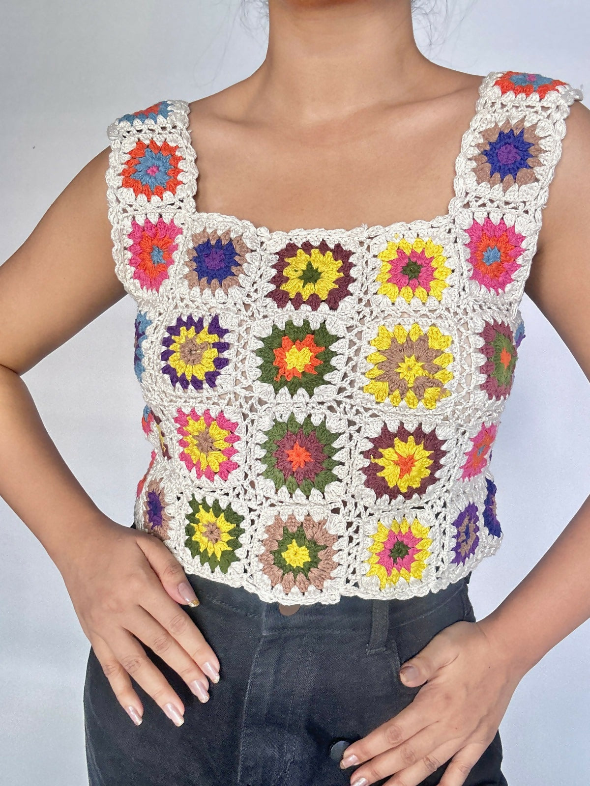 White Floral Crochet Top