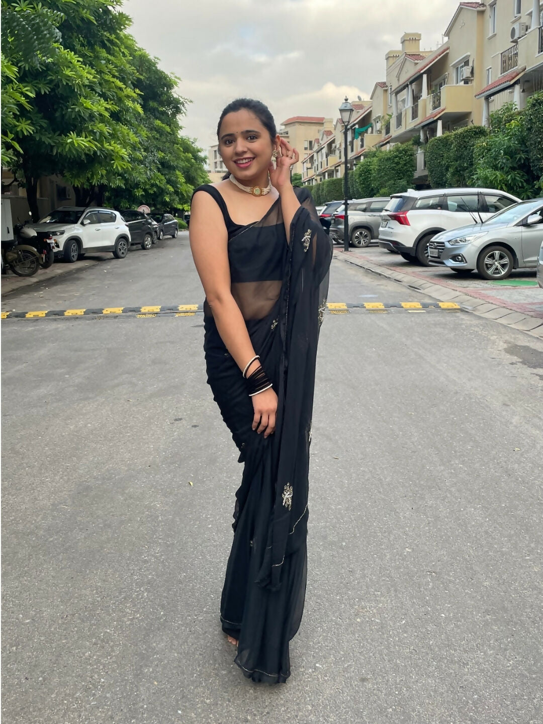 Juhi Evening Embroidered Chiffon 1-Minute Saree