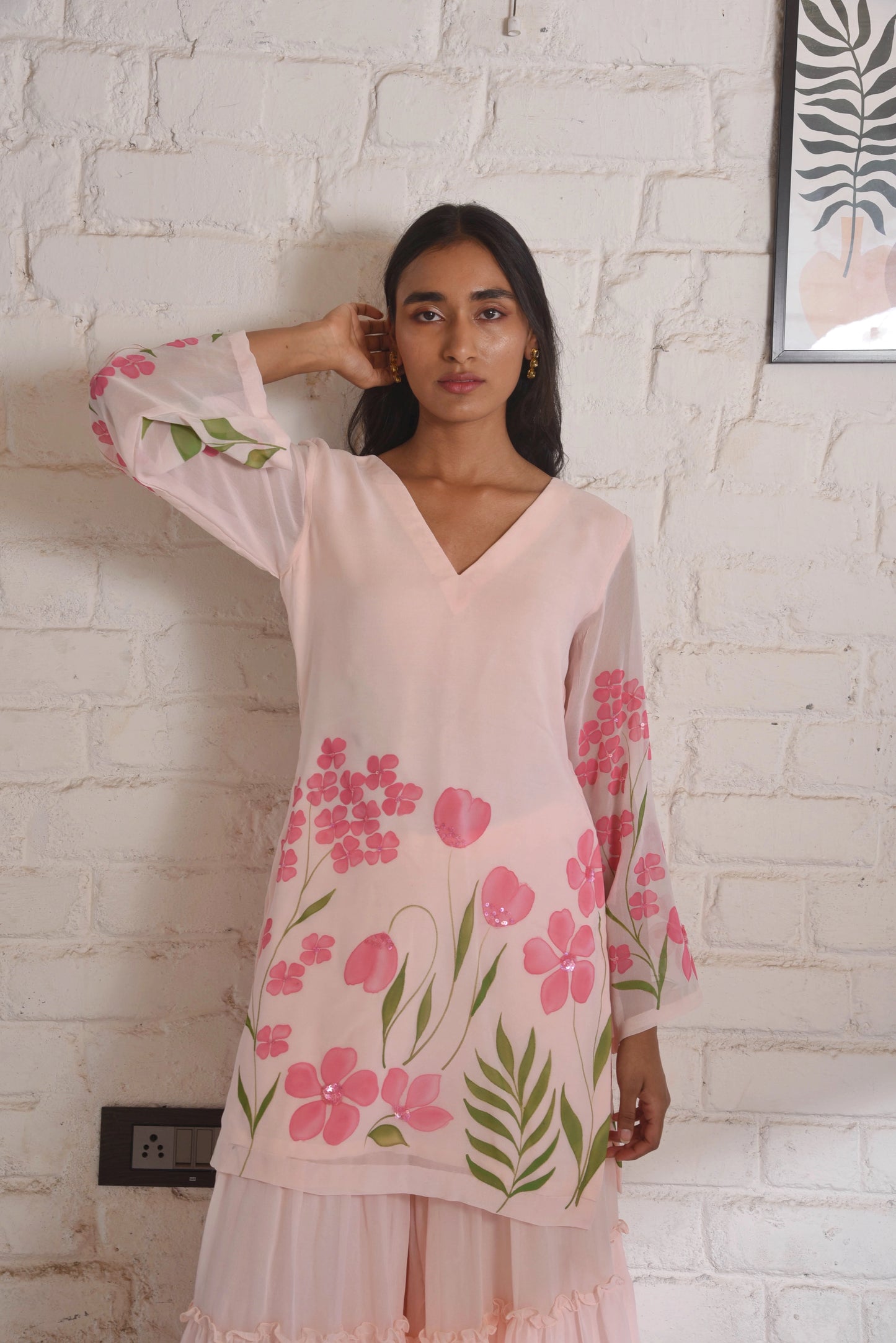 Handpainted Kyari Georgette Sharara Set in Blush