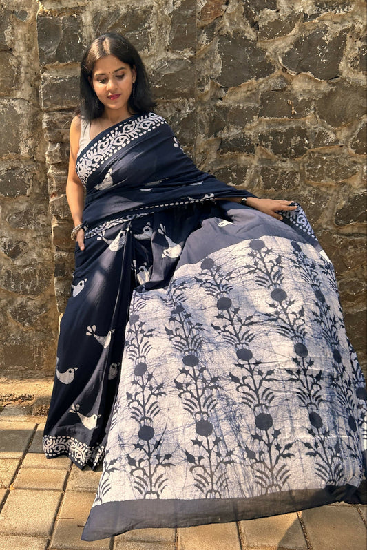 Bird Song Cotton Instantwear Pocket Saree