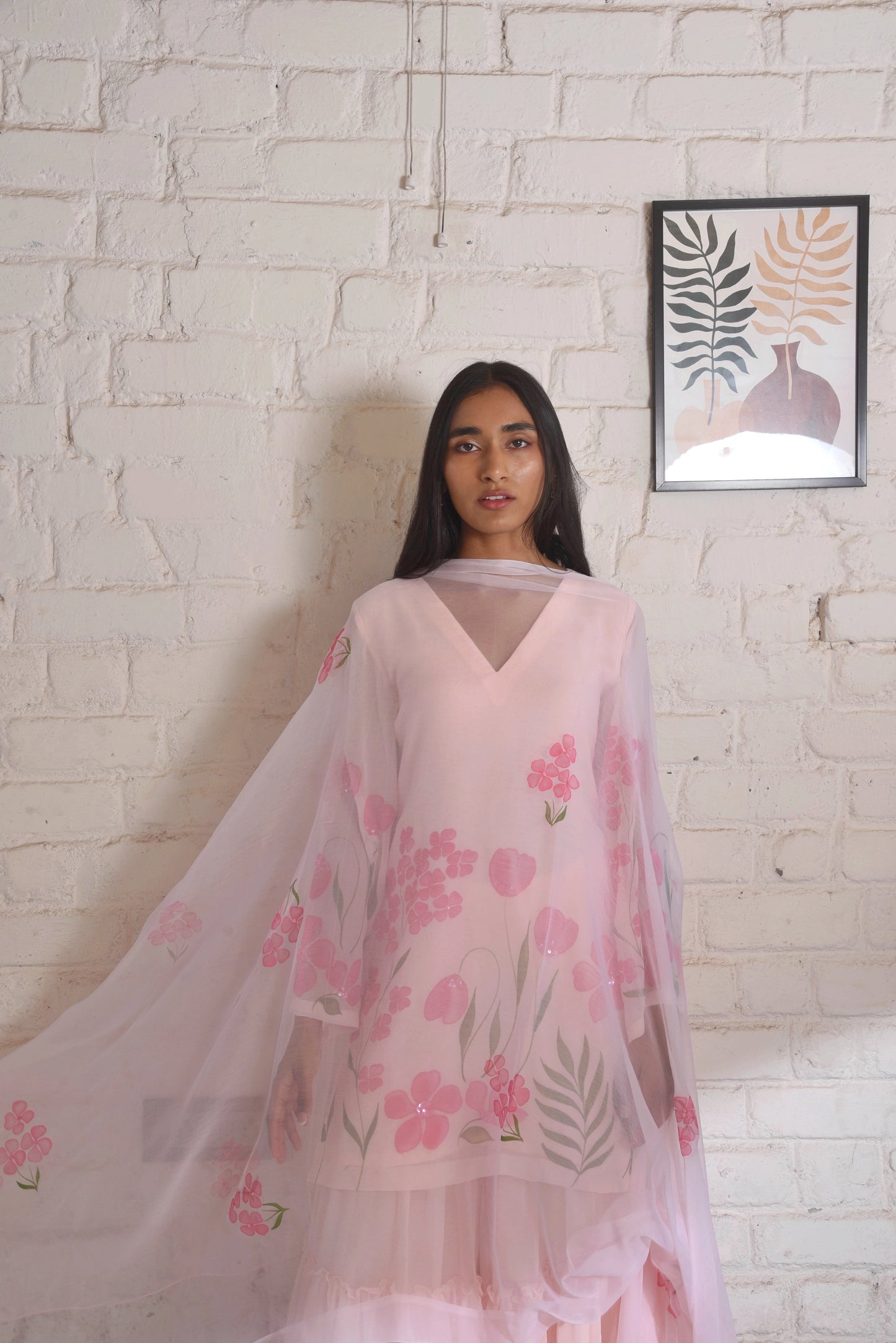 Handpainted Kyari Georgette Sharara Set in Blush