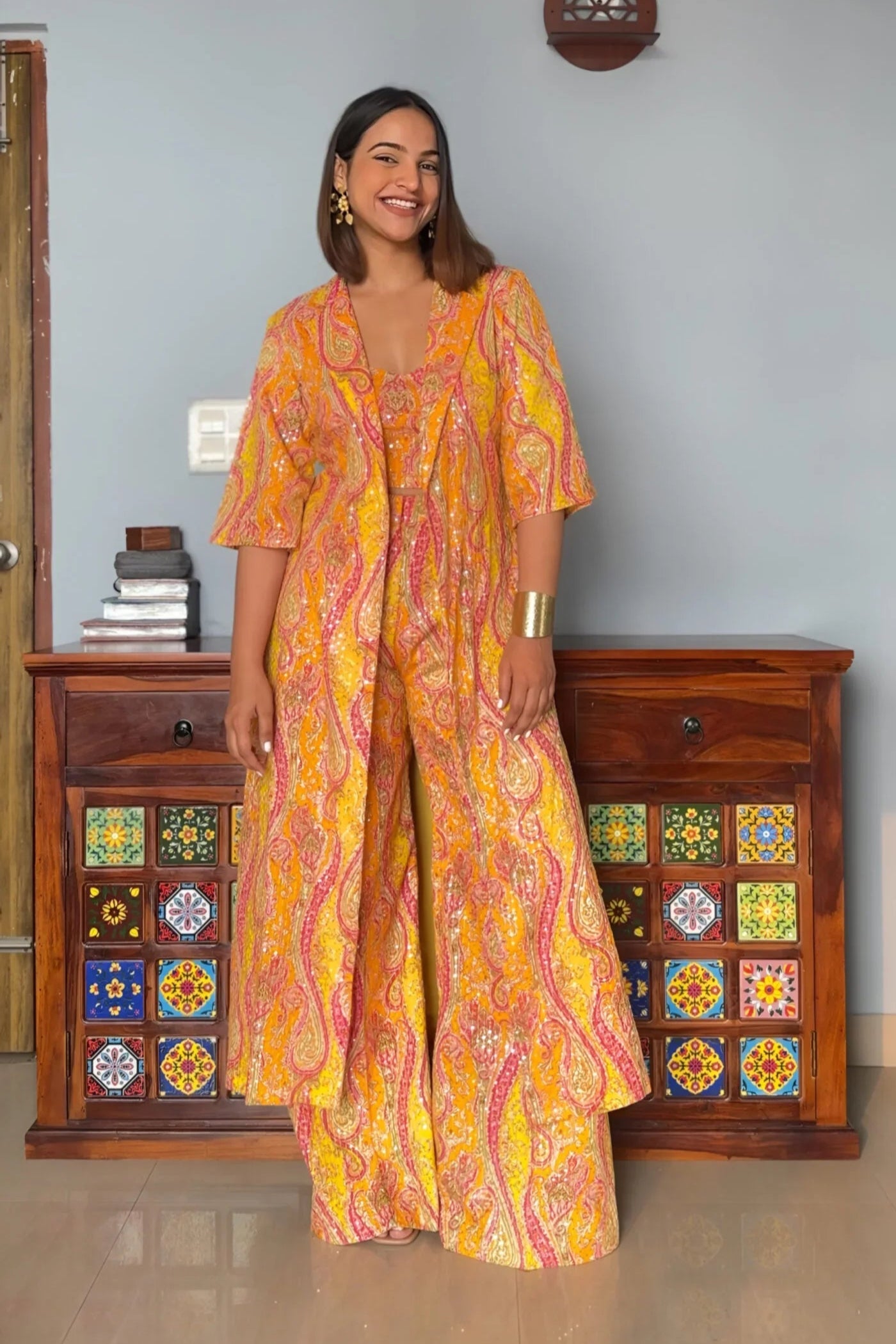 Haldi Boho Co-Ord Set With Long Jacket