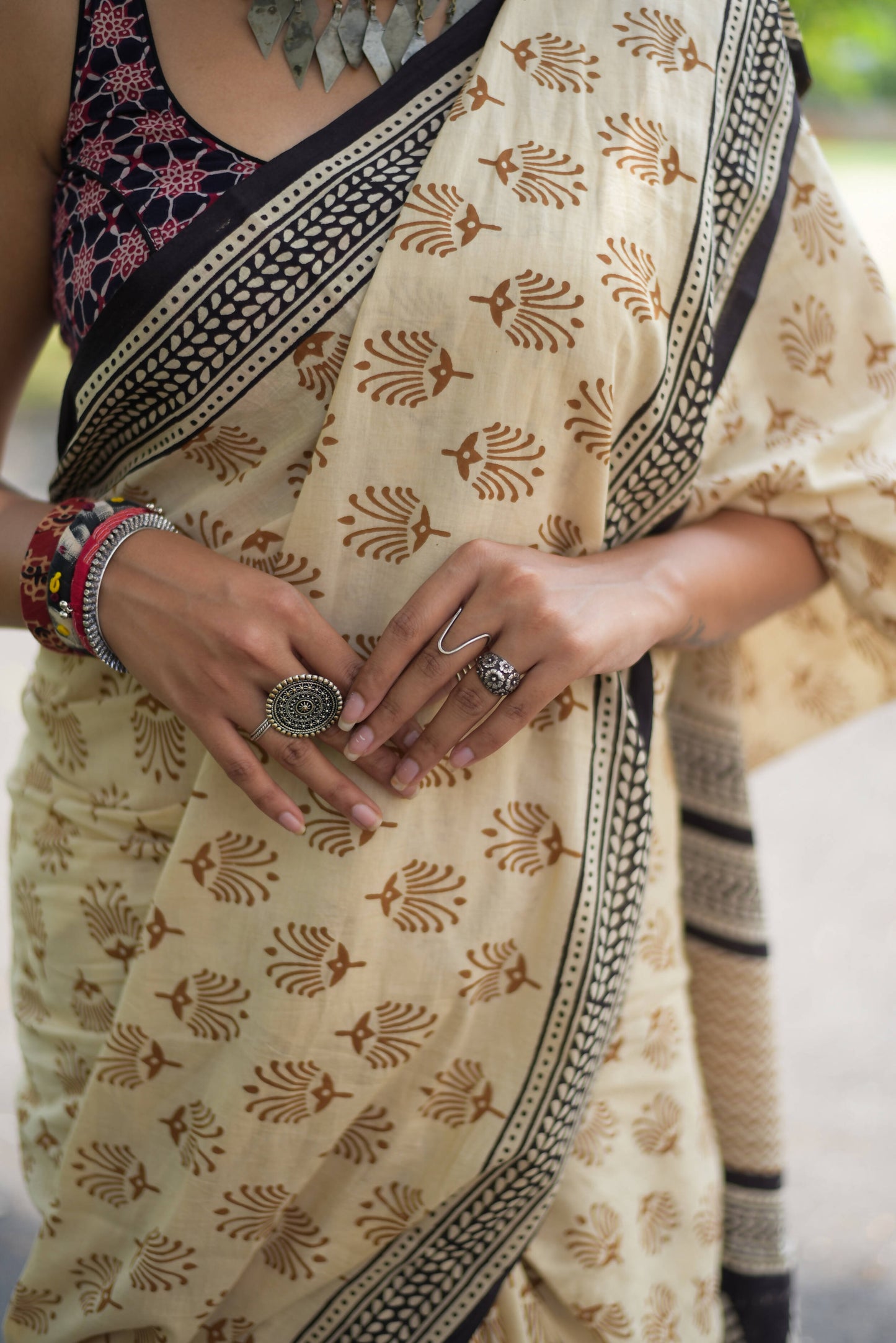 Desert Nomad - Hand Block Print Bagru Saree