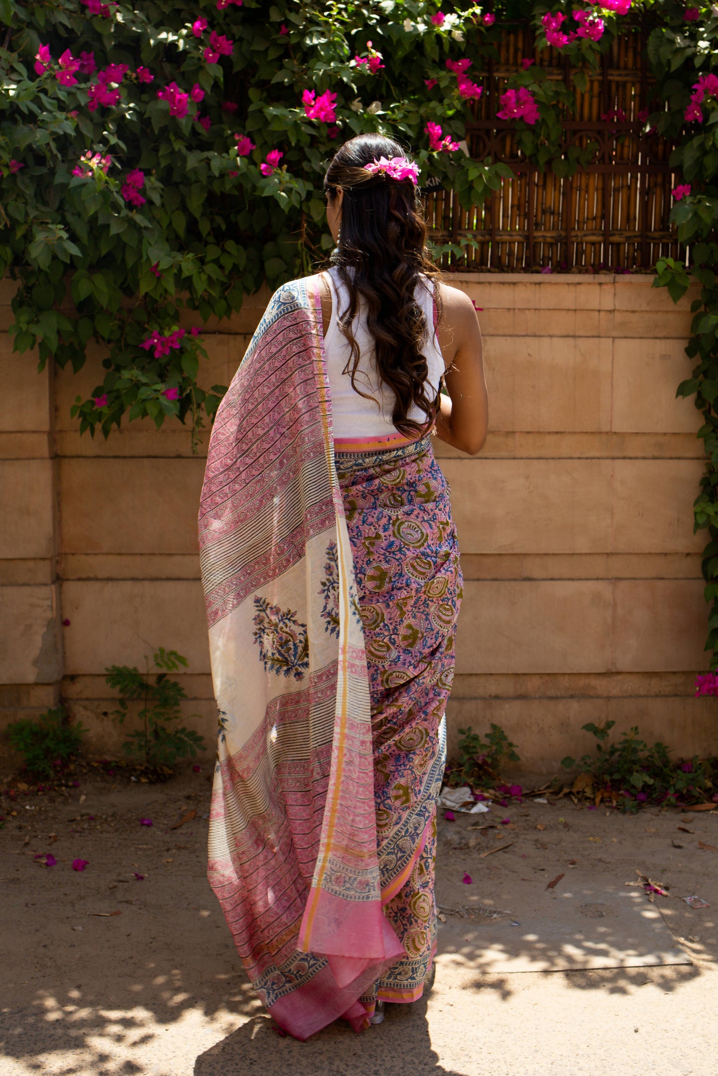 Bluebells - Pink Hand Block Print Chanderi Silk Saree