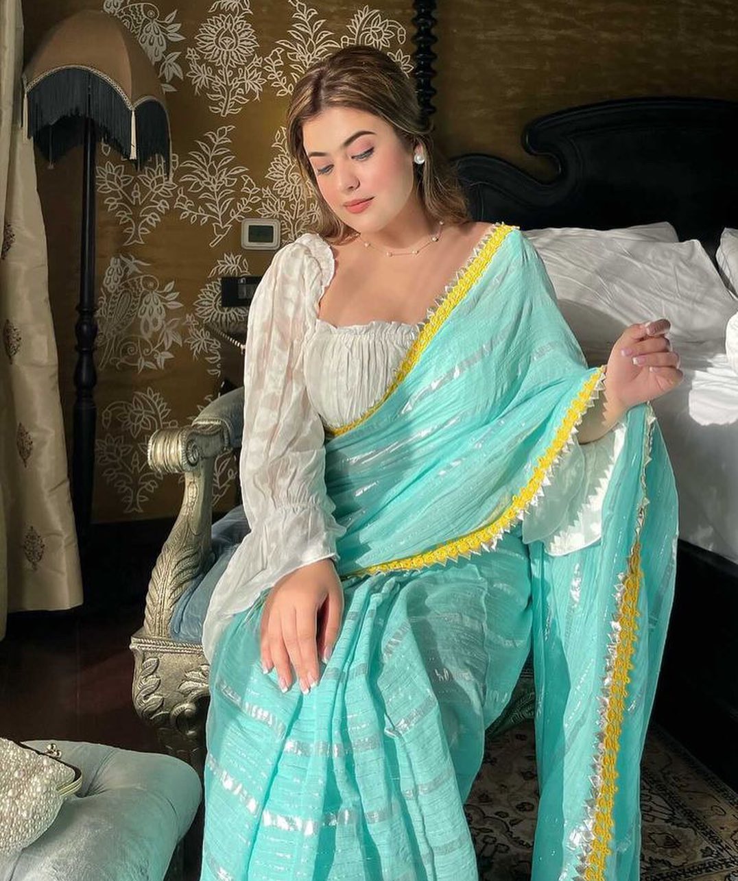 Sea Blue Tohfa Silver Gota Border Saree