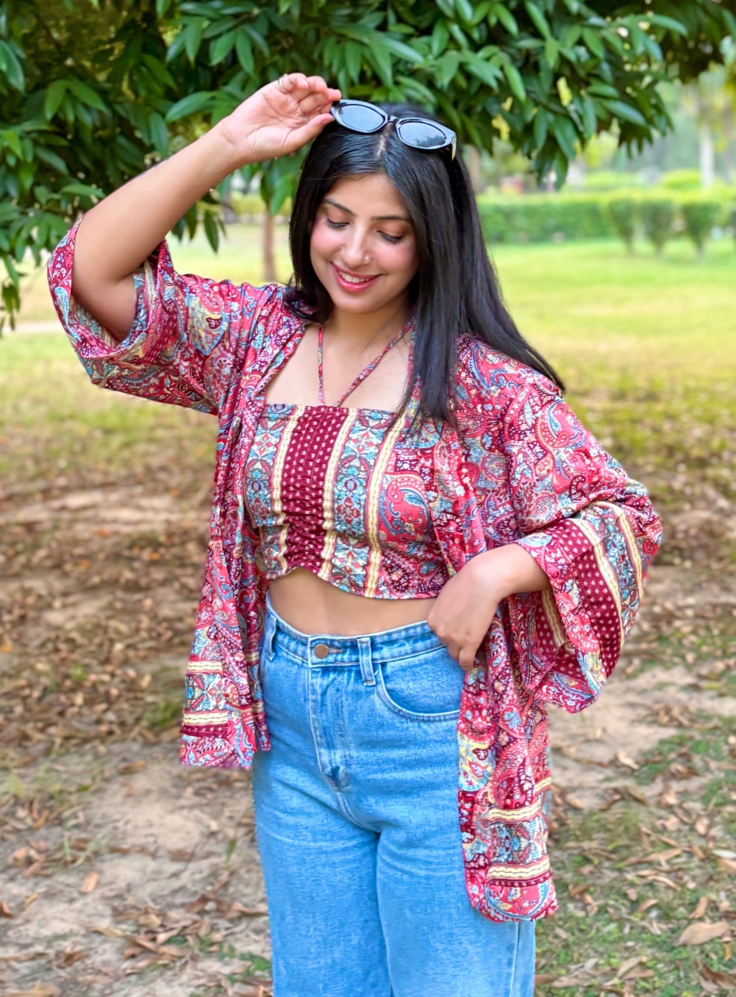 Kimono & Tube Top (2 Piece Set) - Ruby