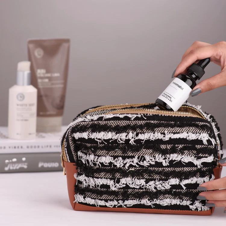 Salt Pepper Fringed Double Zipper Pouch