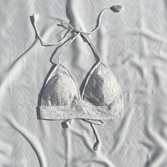 White Chikan Cotton Padded Bralette