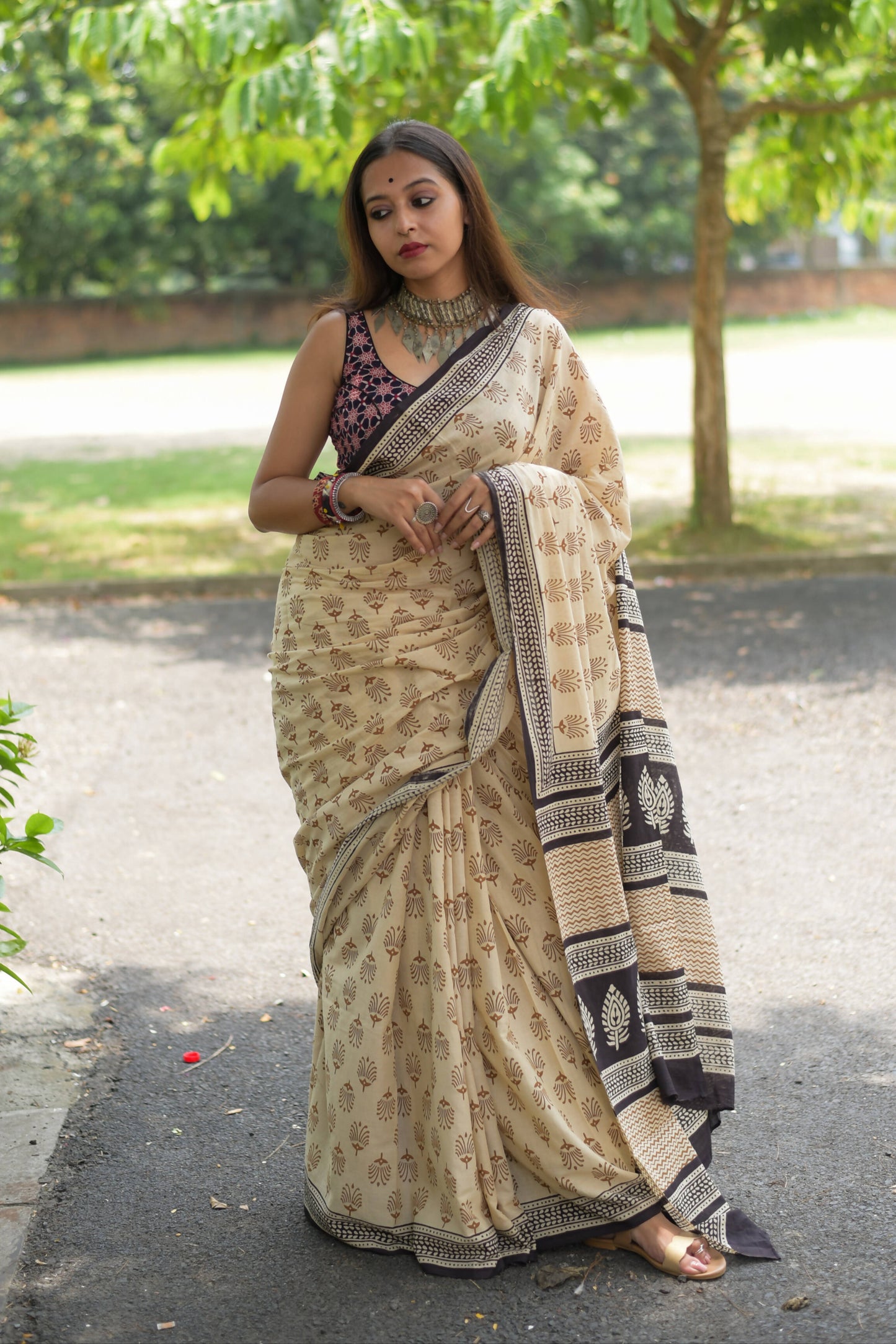 Desert Nomad - Hand Block Print Bagru Saree