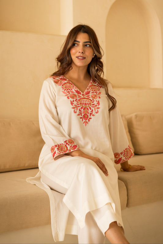 Ivory Embroidered Kurta Set - Set Of 2