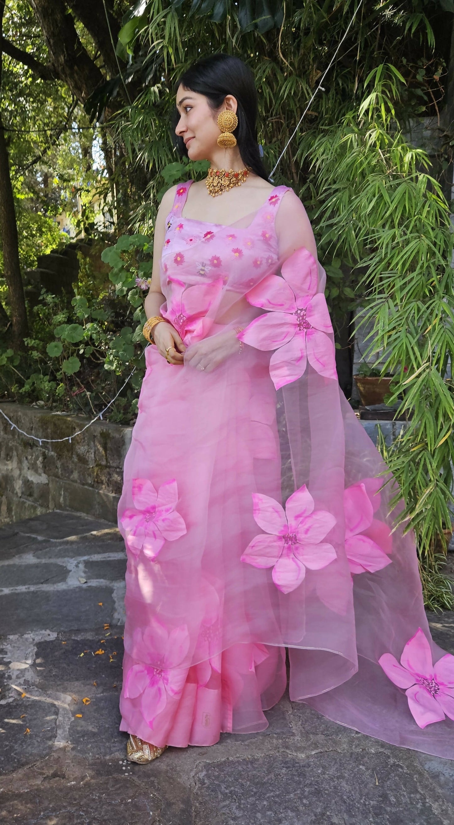 Jasmine Hand Painted Pink Saree