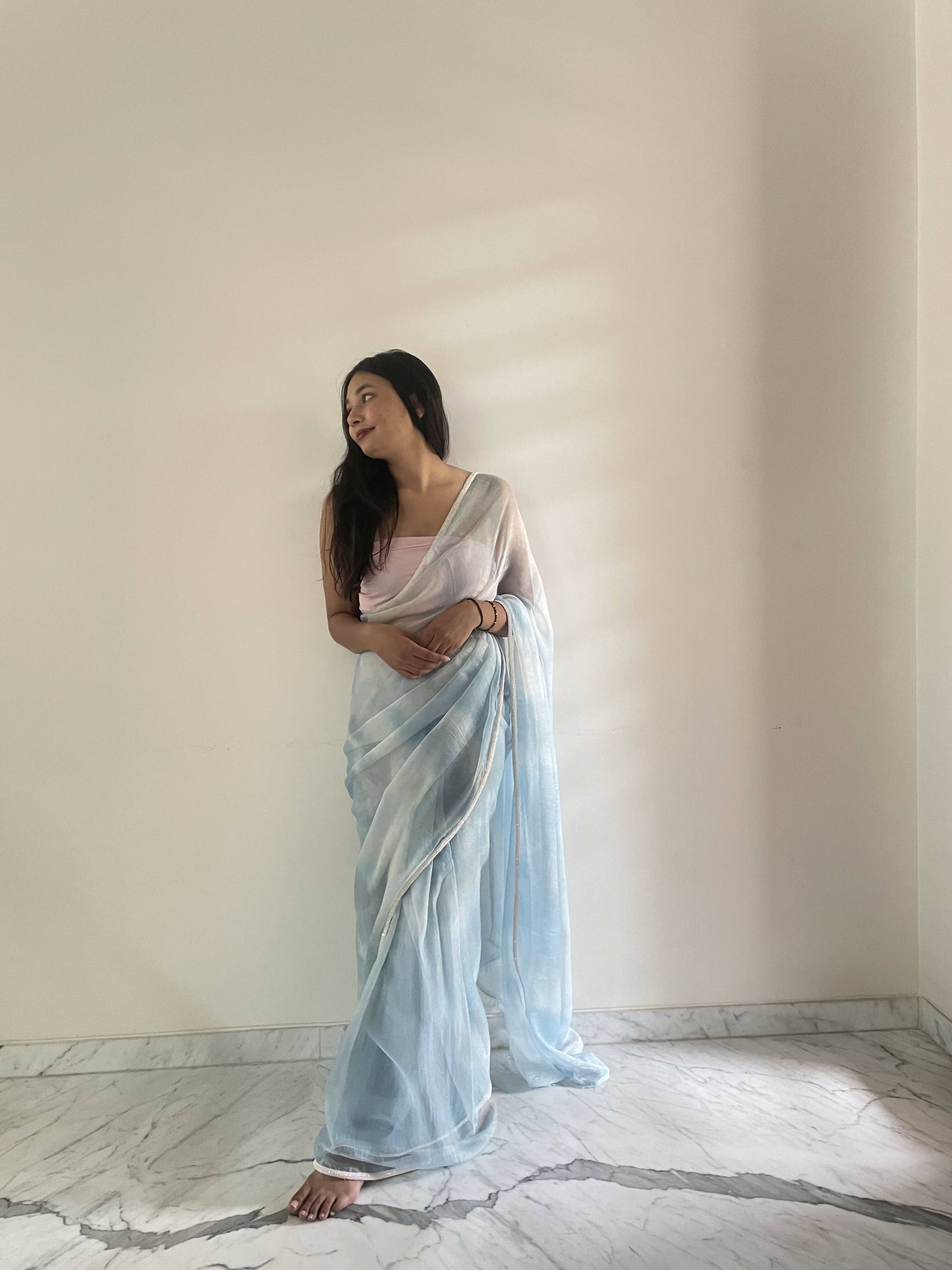 Elsa Blue Chiffon Saree