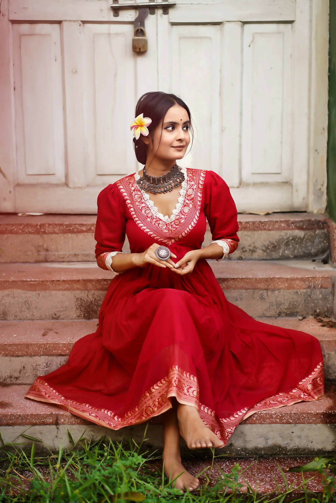 Mahima Red Ethnic Choli Dress