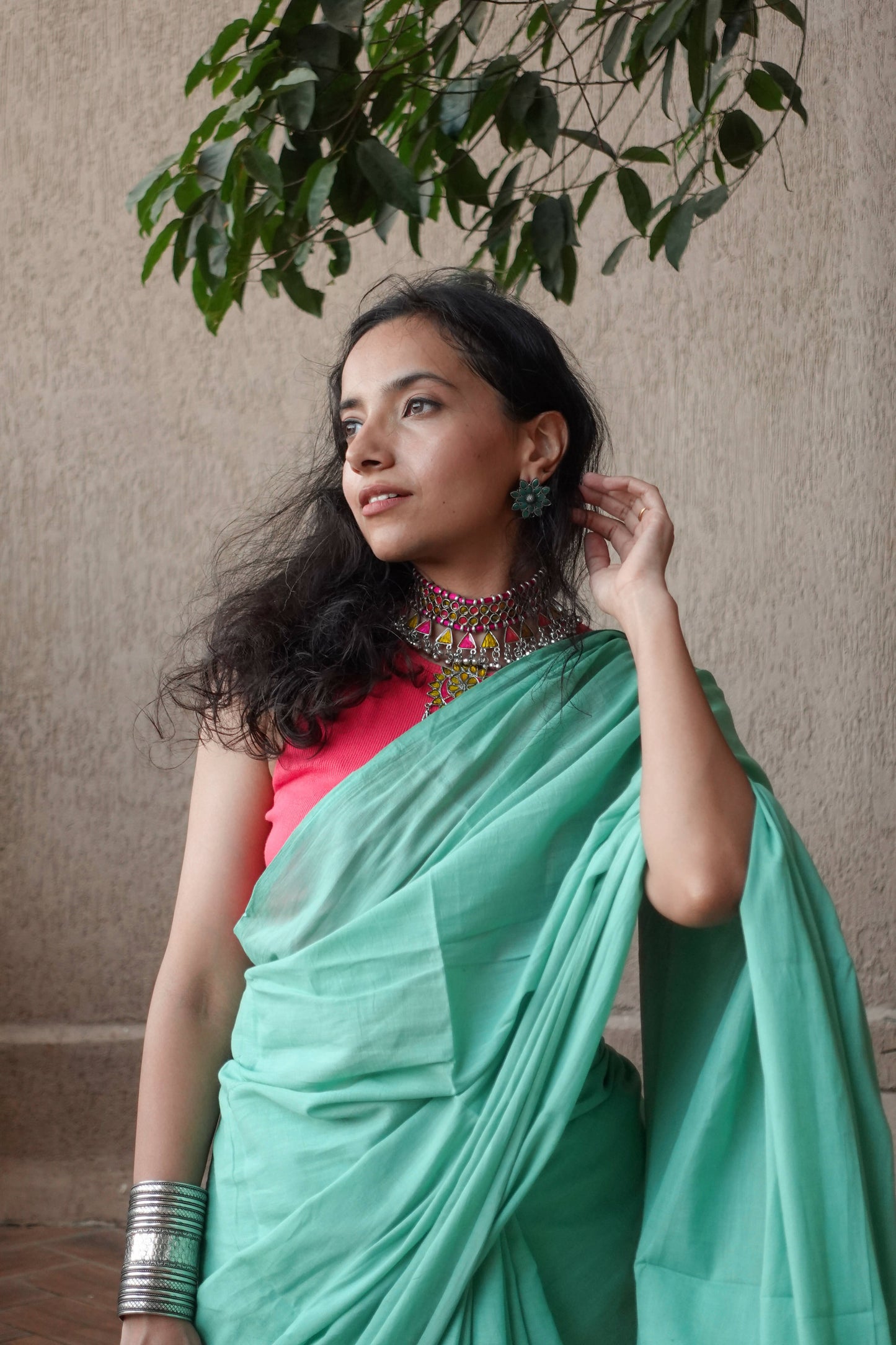 Hand Dyed Tasseled Mulmul Cotton Saree