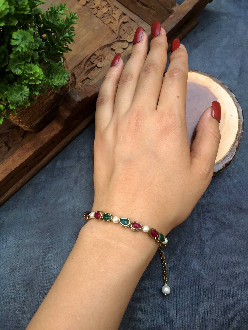 Drop Kundan and Pearl Bracelet