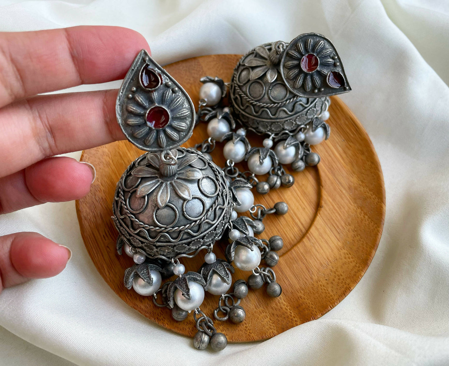 Oxidized Afghan Pearl Trisha Jhumkas / Jhumki Earrings