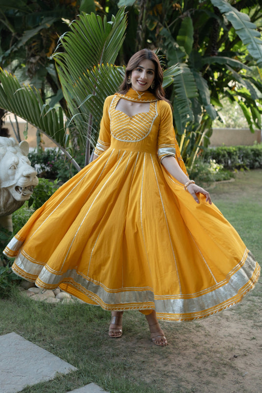 Marigold Kalidar Gotapatti Cotton Suit Set