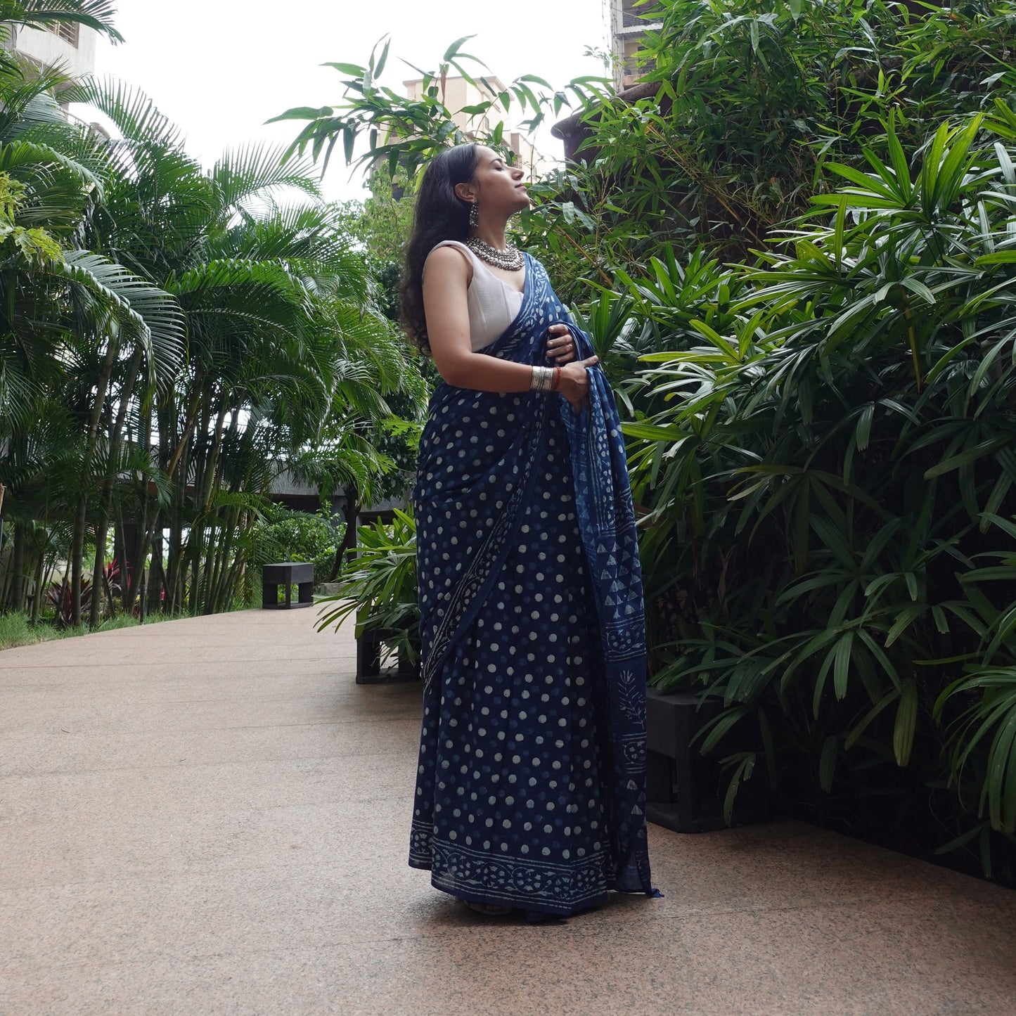 Indigo Polka Dots Saree