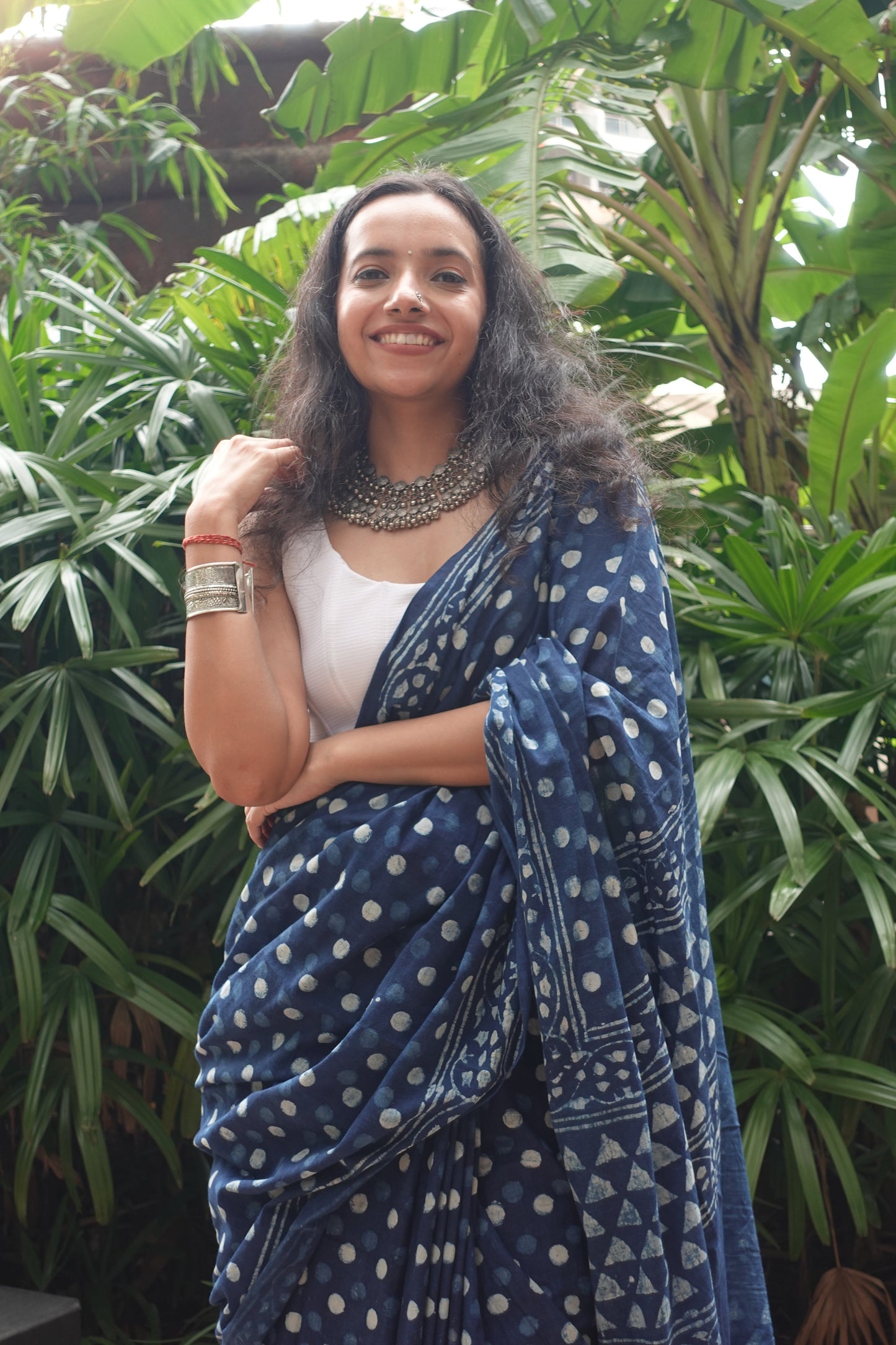 Indigo Polka Dots Saree