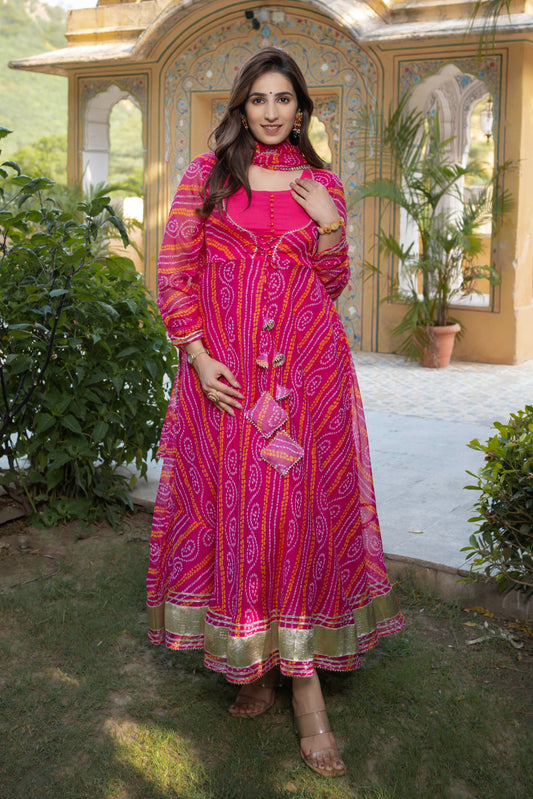 Gulabo Pure Chiffon Bandhani Suit Set