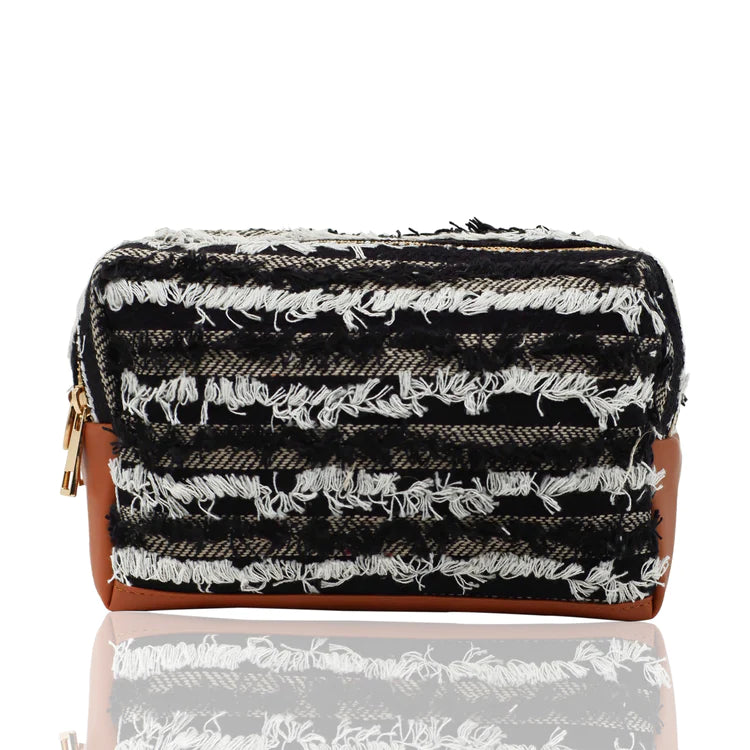 Salt Pepper Fringed Double Zipper Pouch
