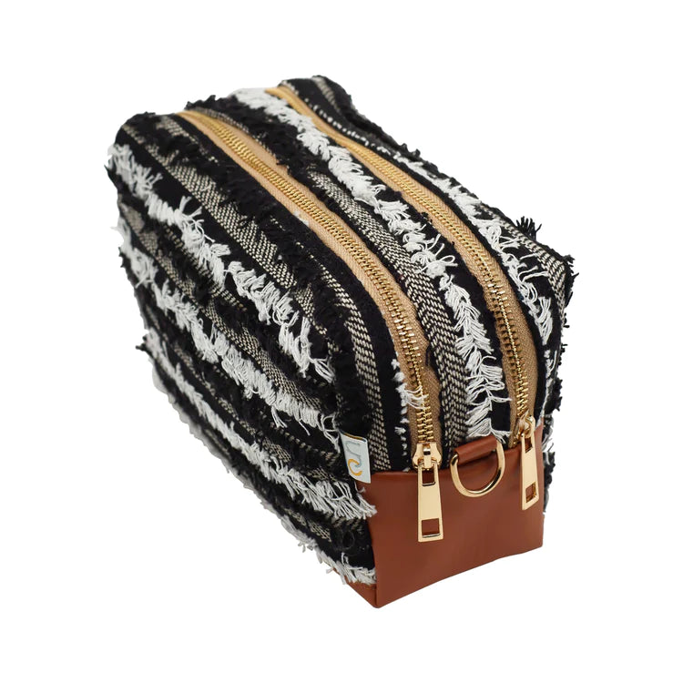 Salt Pepper Fringed Double Zipper Pouch
