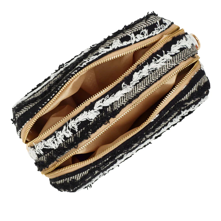Salt Pepper Fringed Double Zipper Pouch