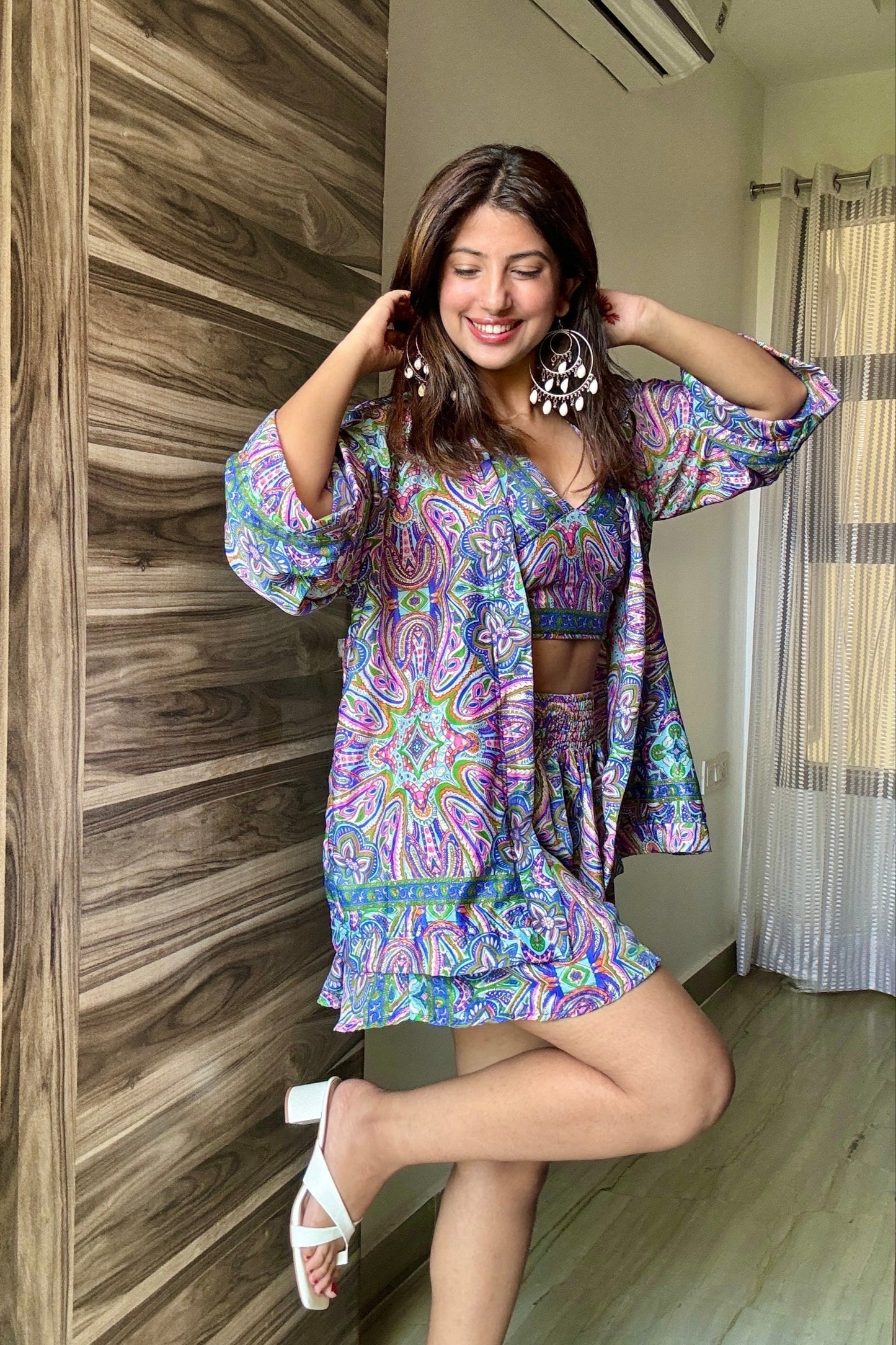 Kimono, Halter Neck Top and Skort (3 pc Set) - Galaxy