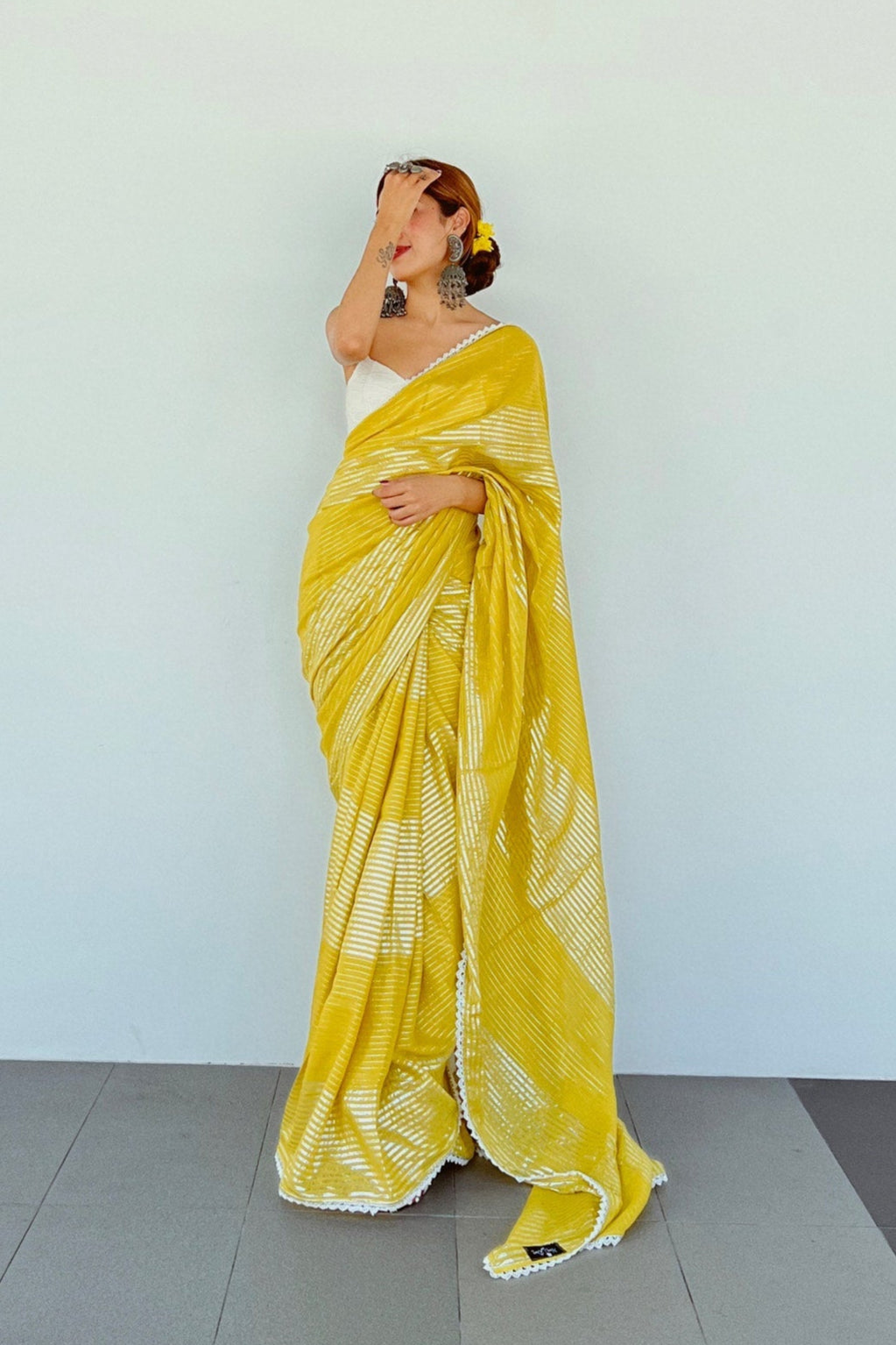 Yellow Shine Silver Gota Lace Saree