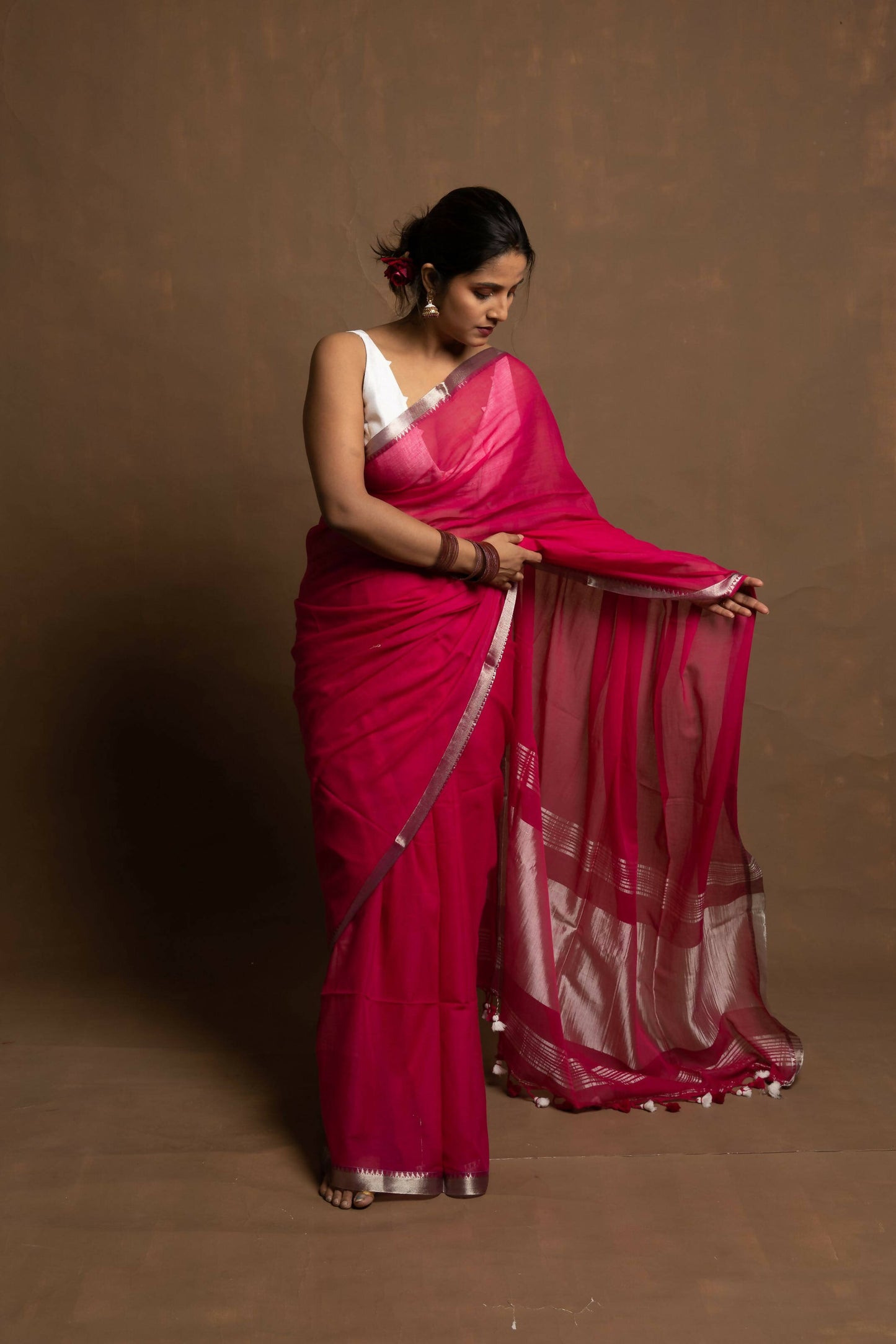 Gulab Phool Saree With Silk Zari on Pallu