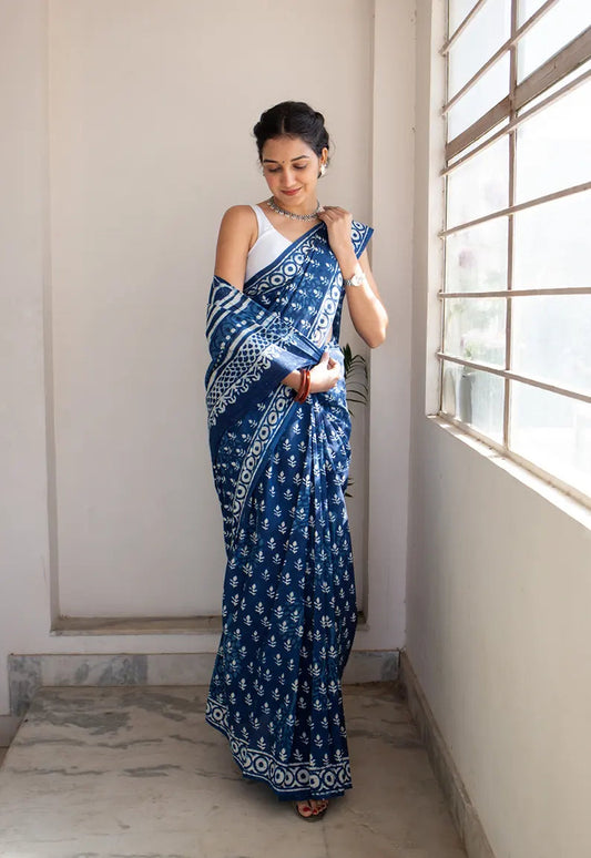 Bombay Indigo Hand Block Saree