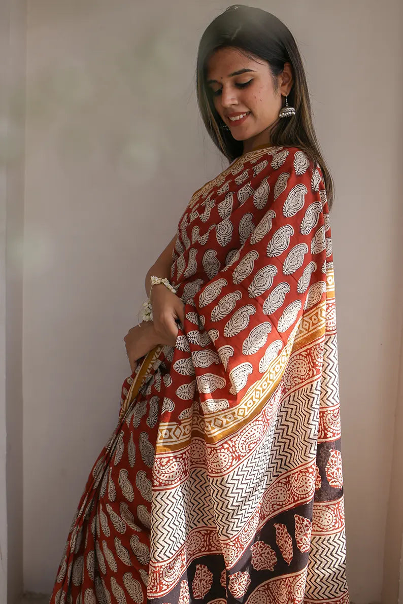 Princess in Red - Dabu Hand Block Saree