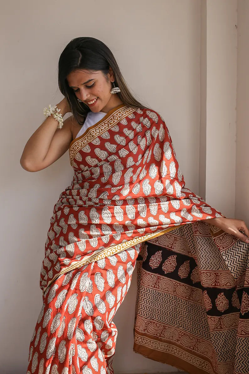 Princess in Red - Dabu Hand Block Saree