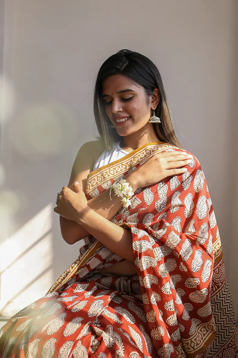 Princess in Red - Dabu Hand Block Saree