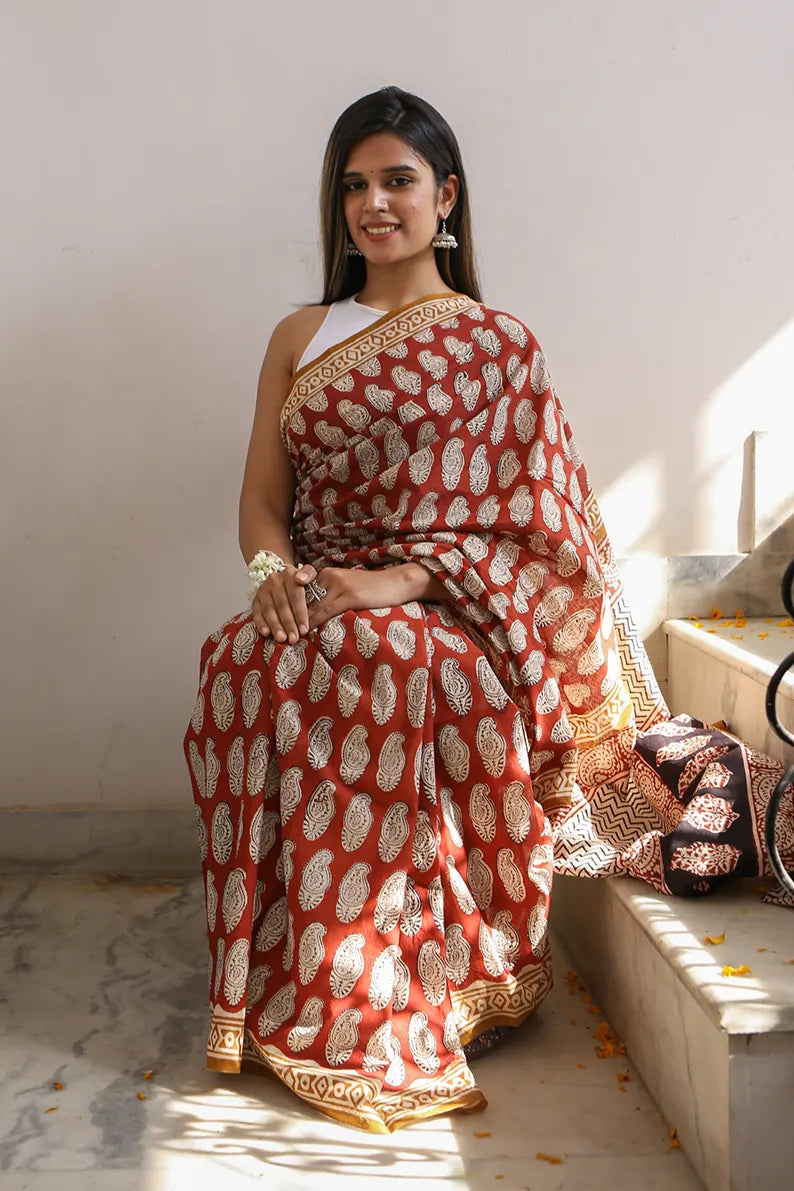 Princess in Red - Dabu Hand Block Saree
